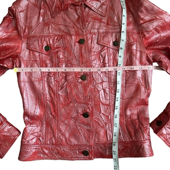 Vintage Vera Pelle It Collection Red Leather Jacket Size Small - Picture 3 of 8